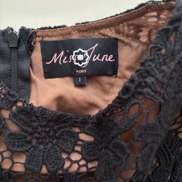 Miss June Lace Sheath Cocktail Dress 1 Small Black LBD - Picture 6 of 9